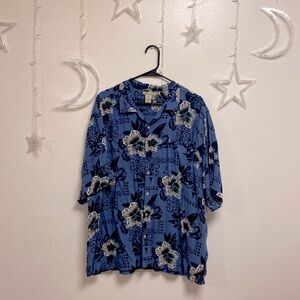 Men’s Islander XL Blue Hawaiian Button Up Shirt Father’s Day